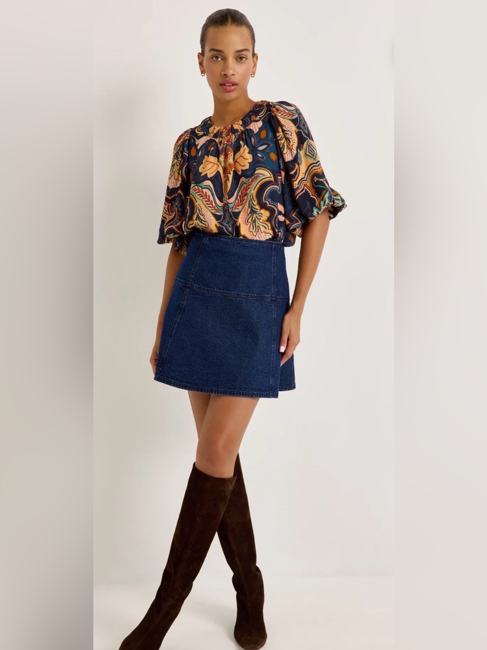 NWT $225 Marie Oliver Crawford Denim A-Line Mini Skirt - Dark Blue Size 8